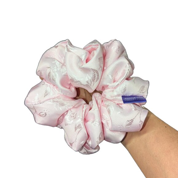 Rose jacquard satin pretty in pink scrunchie for weddings, anniversary - Picture 6 of 6